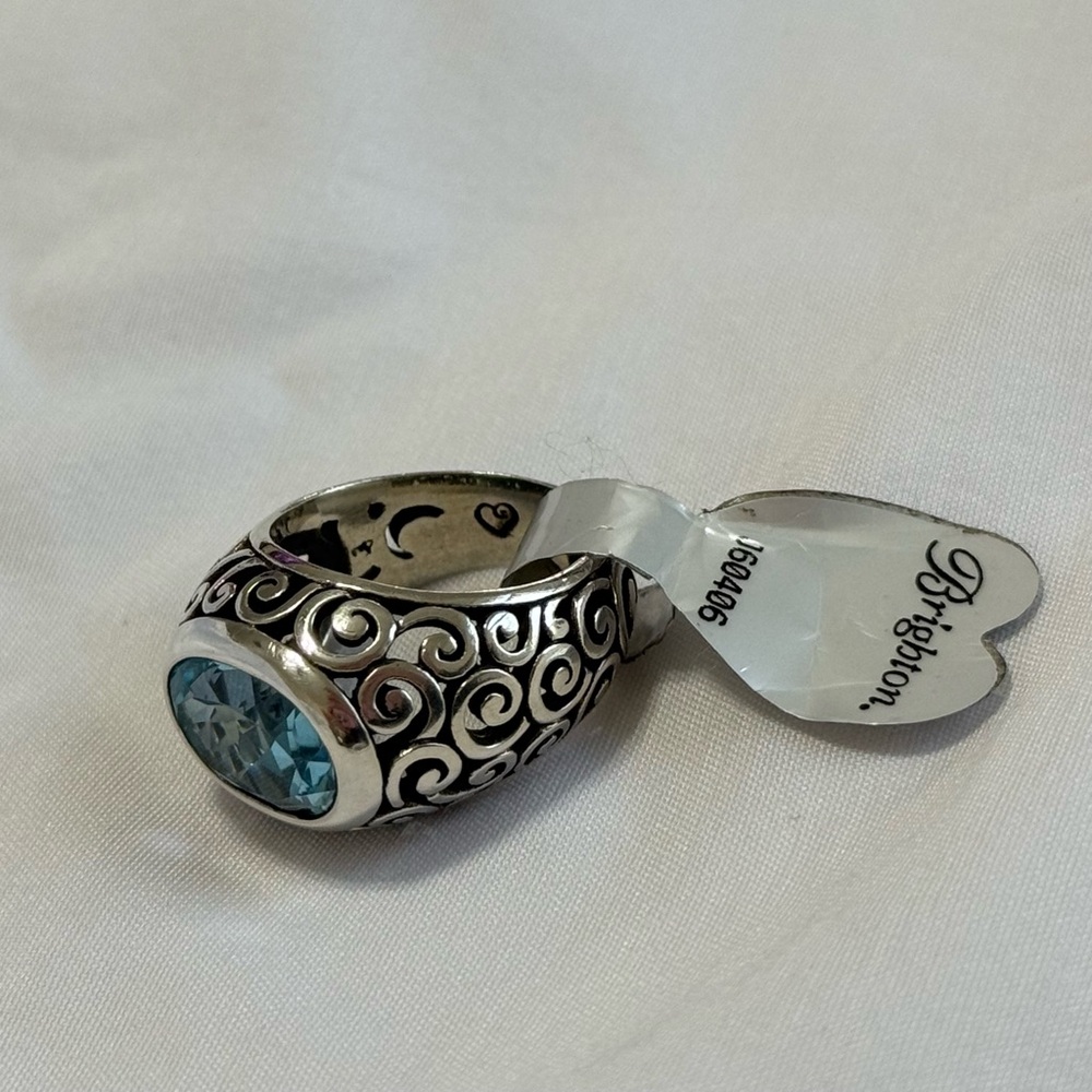 RETIRED Brighton 925 Sterling Silver Oval Blue Topaz KLIMT Ring SZ:8 - Picture 2 of 5
